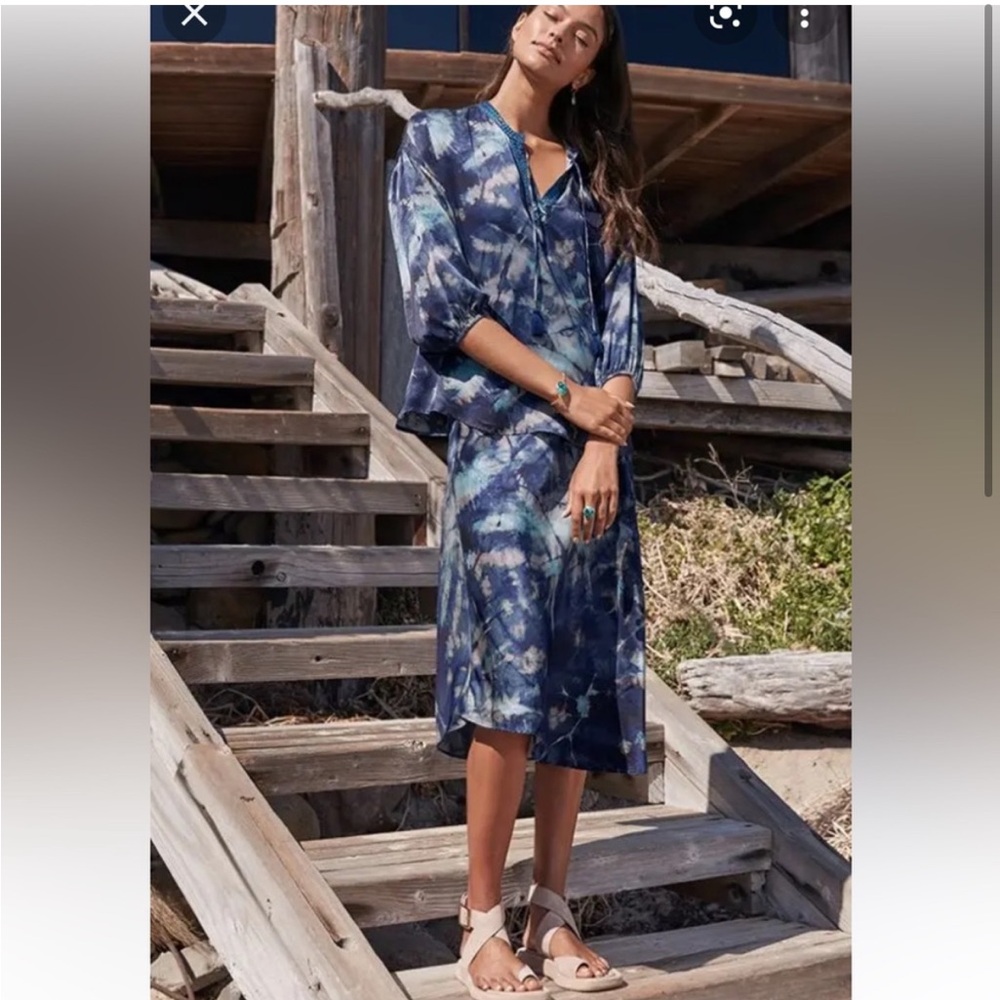 Johnny Was Navy Tie-Dye Midi Skirt